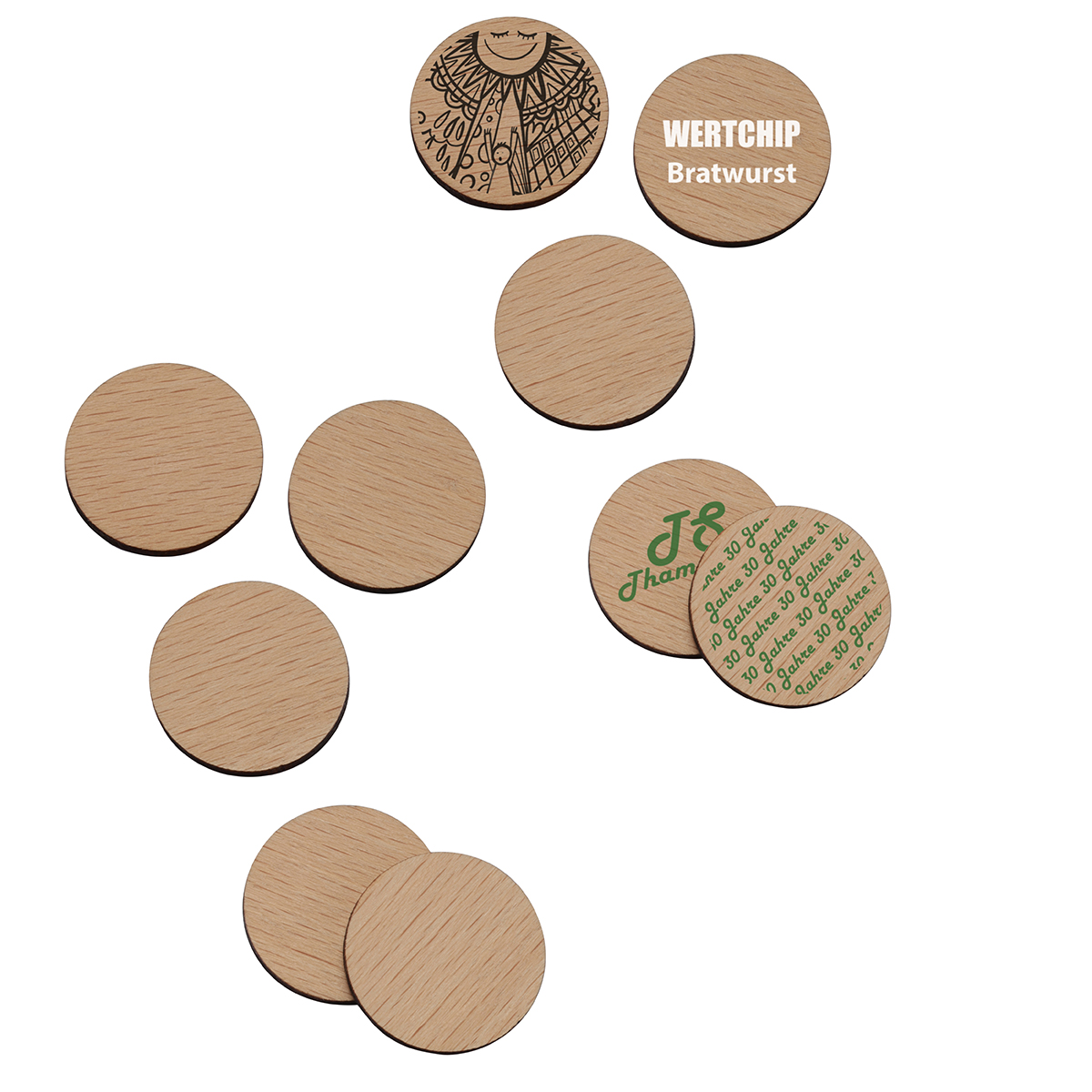 1€-Chip Holz als Werbeartikel mit Logo bedrucken