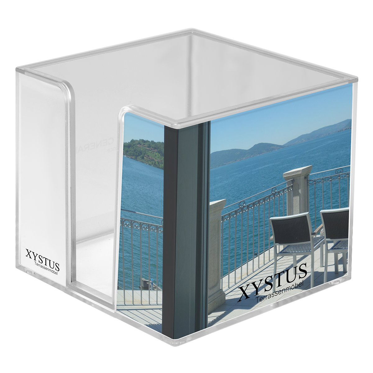 Zettelbox "Sigma", doppelwandig als Werbeartikel mit Logo bedrucken
