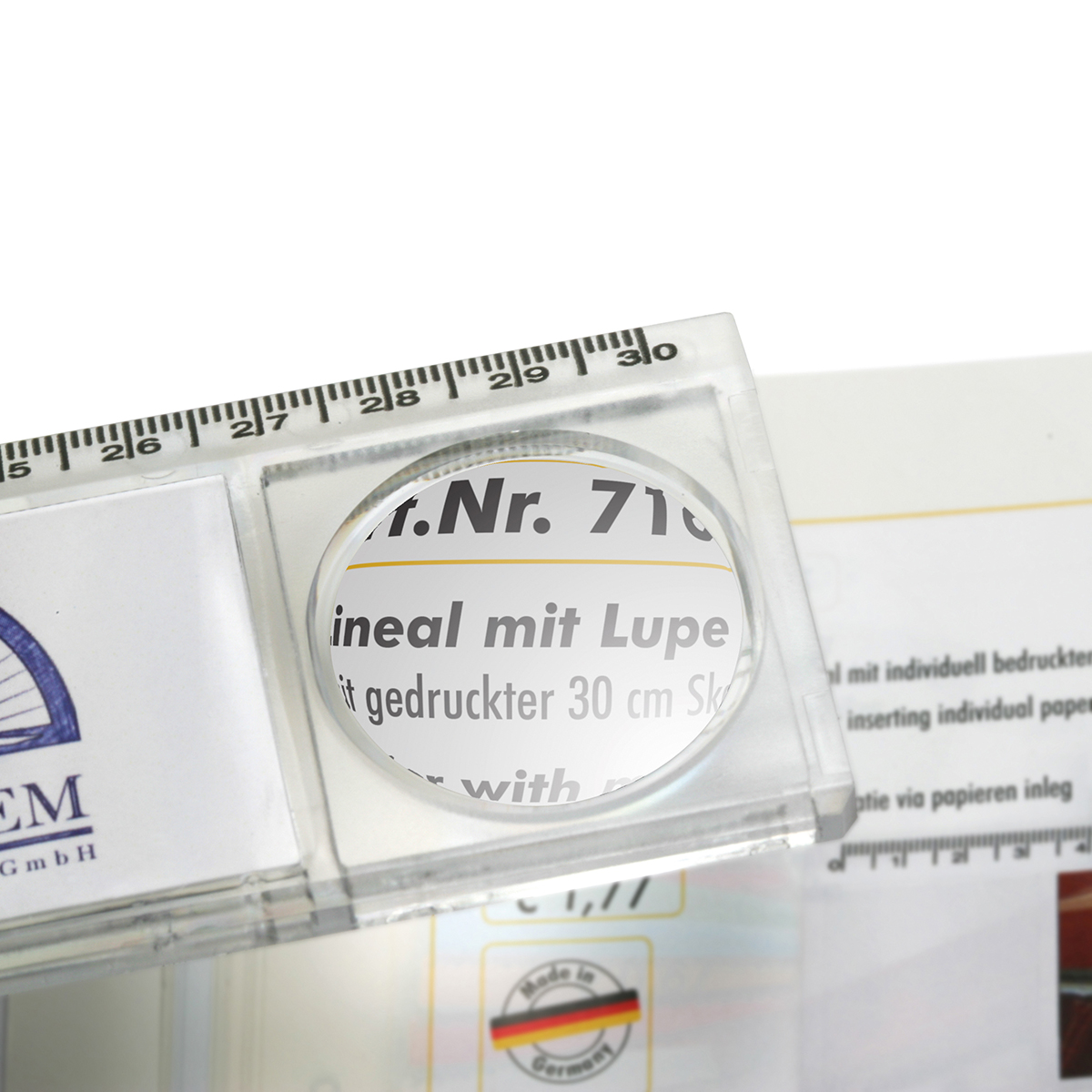 Lineal mit Lupe als Werbeartikel mit Logo bedrucken