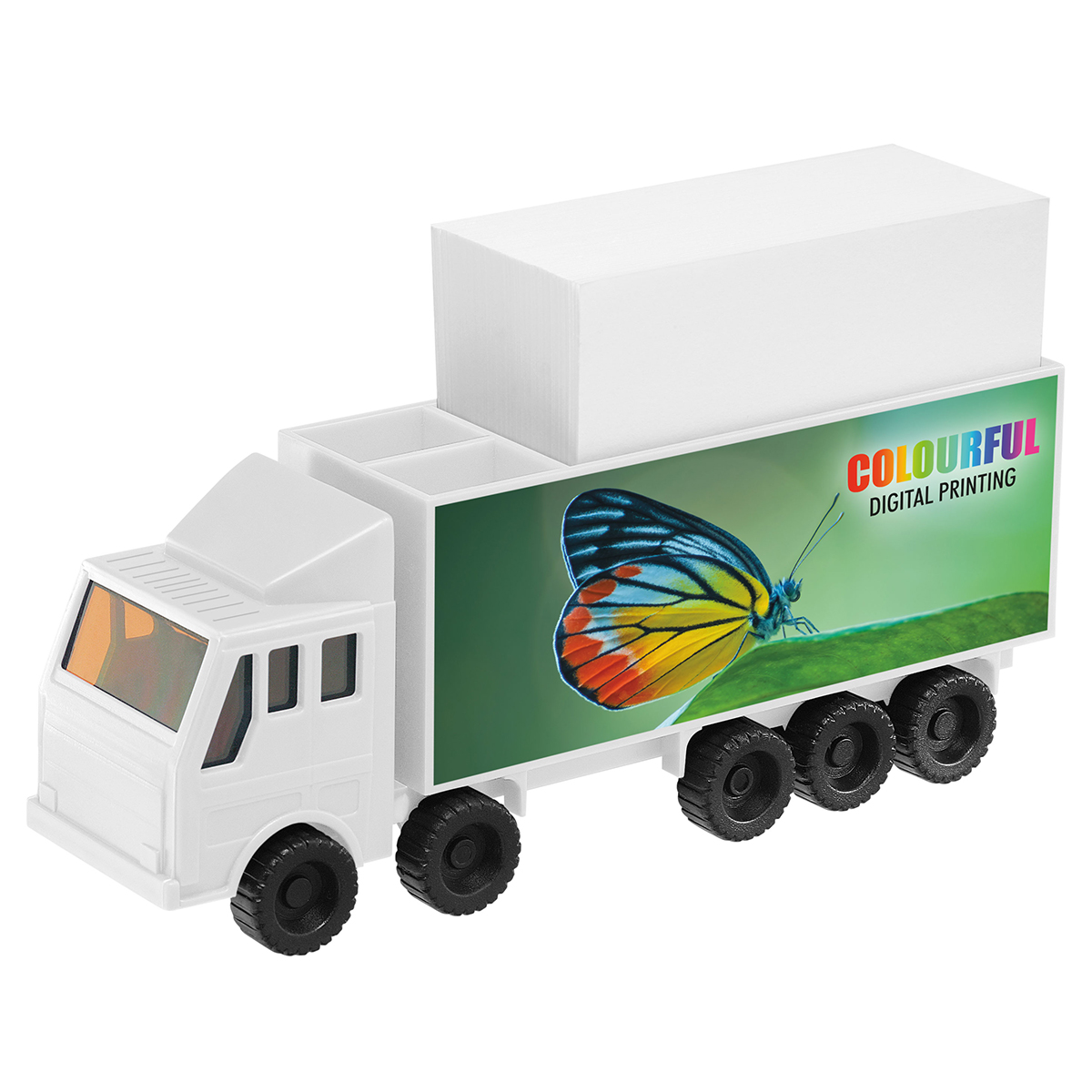 Zettelbox mit Köcher "LKW" als Werbeartikel mit Logo bedrucken