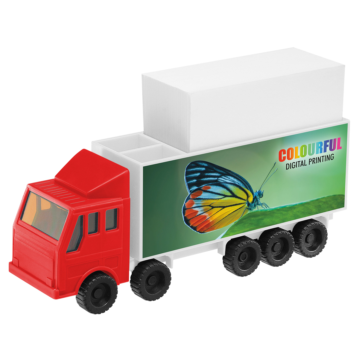 Zettelbox mit Köcher "LKW" als Werbeartikel mit Logo bedrucken