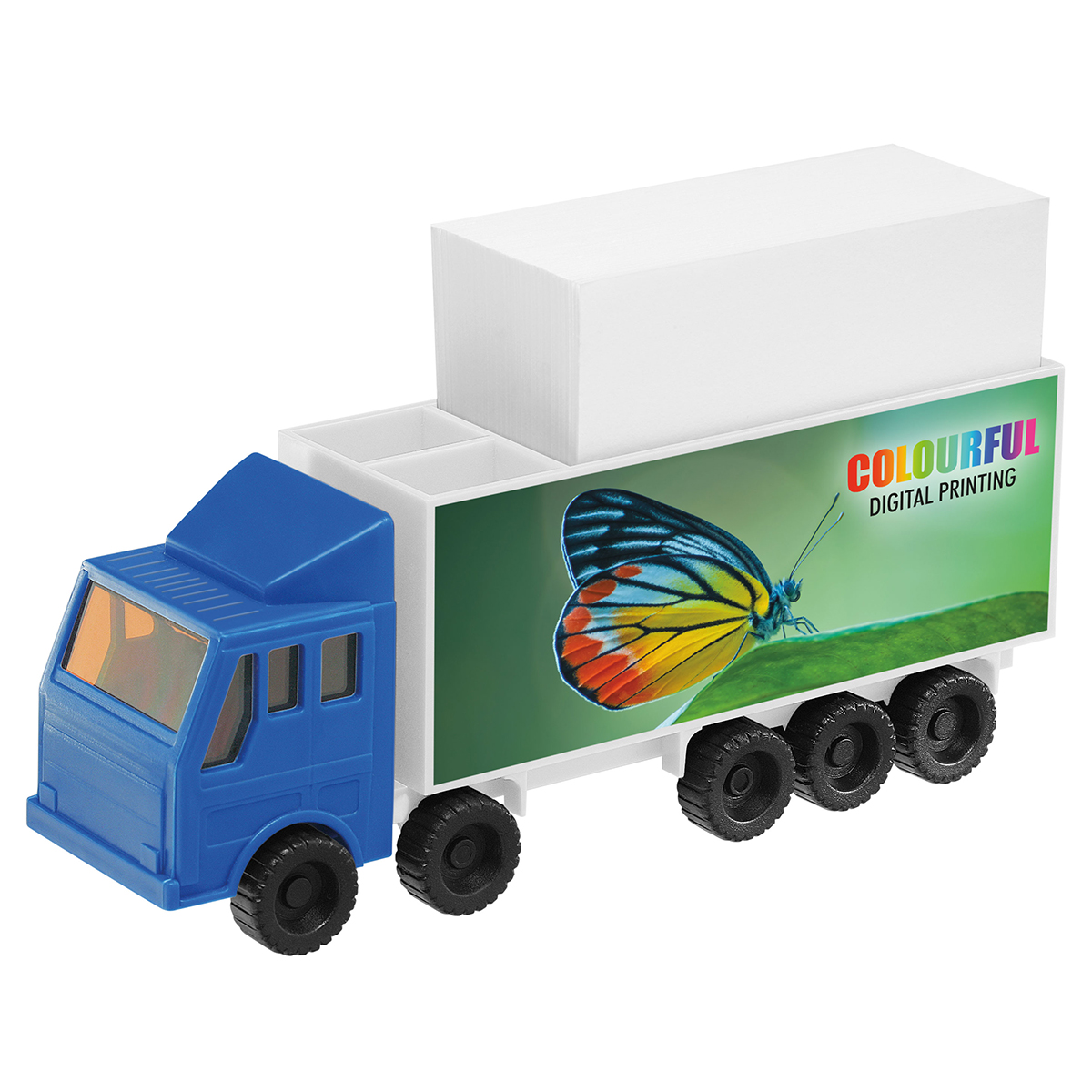 Zettelbox mit Köcher "LKW" als Werbeartikel mit Logo bedrucken