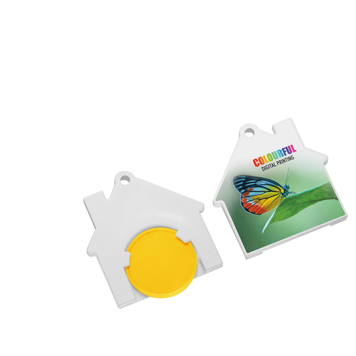 Chiphalter mit 1€-Chip "Haus" als Werbeartikel mit Logo bedrucken