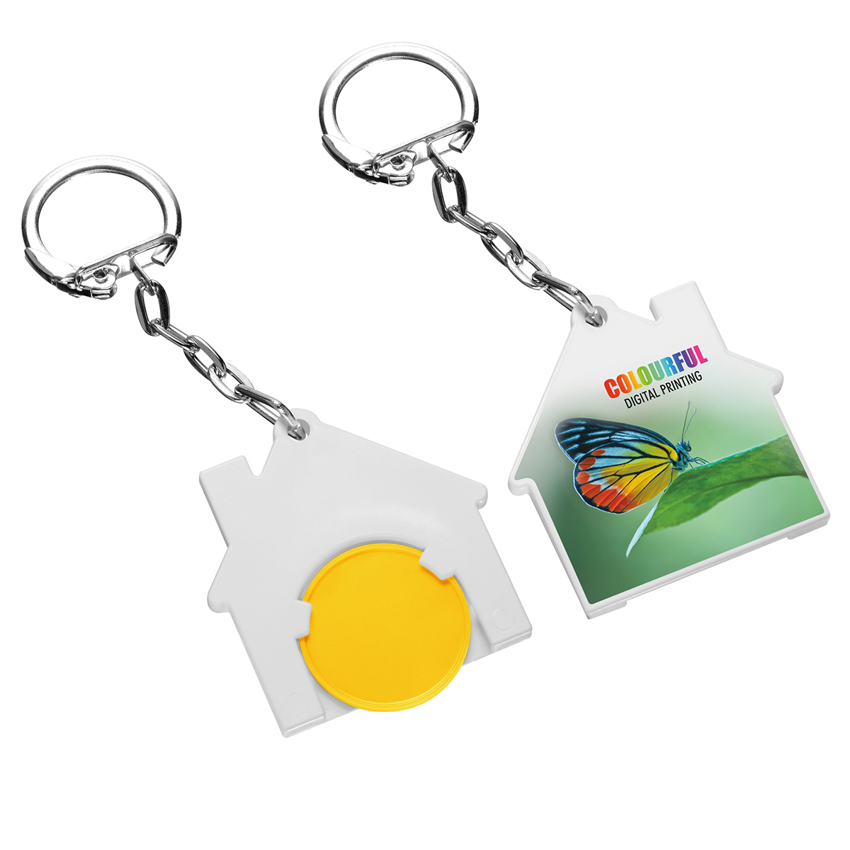 Chiphalter mit 1€-Chip "Haus" als Werbeartikel mit Logo bedrucken