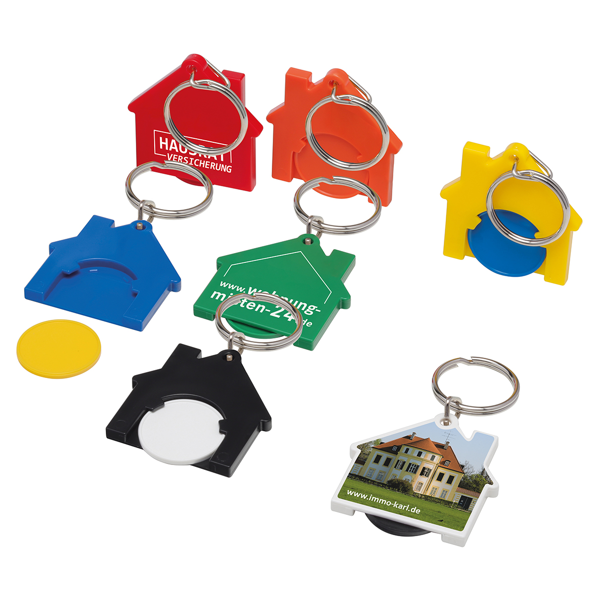 Chiphalter mit 1€-Chip "Haus" als Werbeartikel mit Logo bedrucken