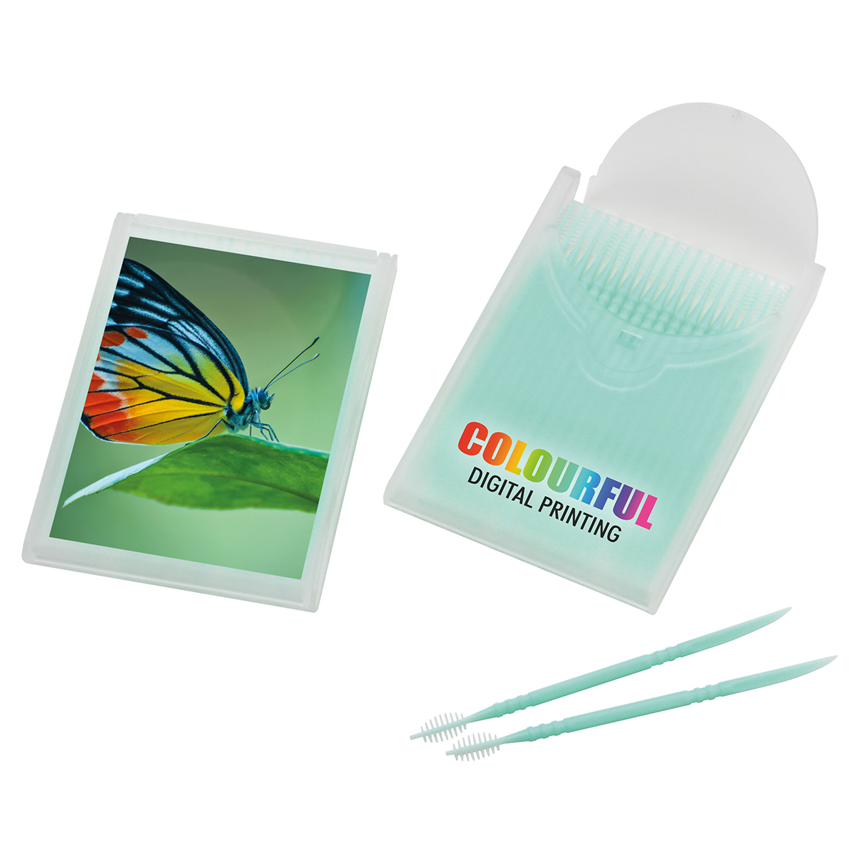 Zahnstocher mit Interdentalbürsten als Werbeartikel mit Logo bedrucken