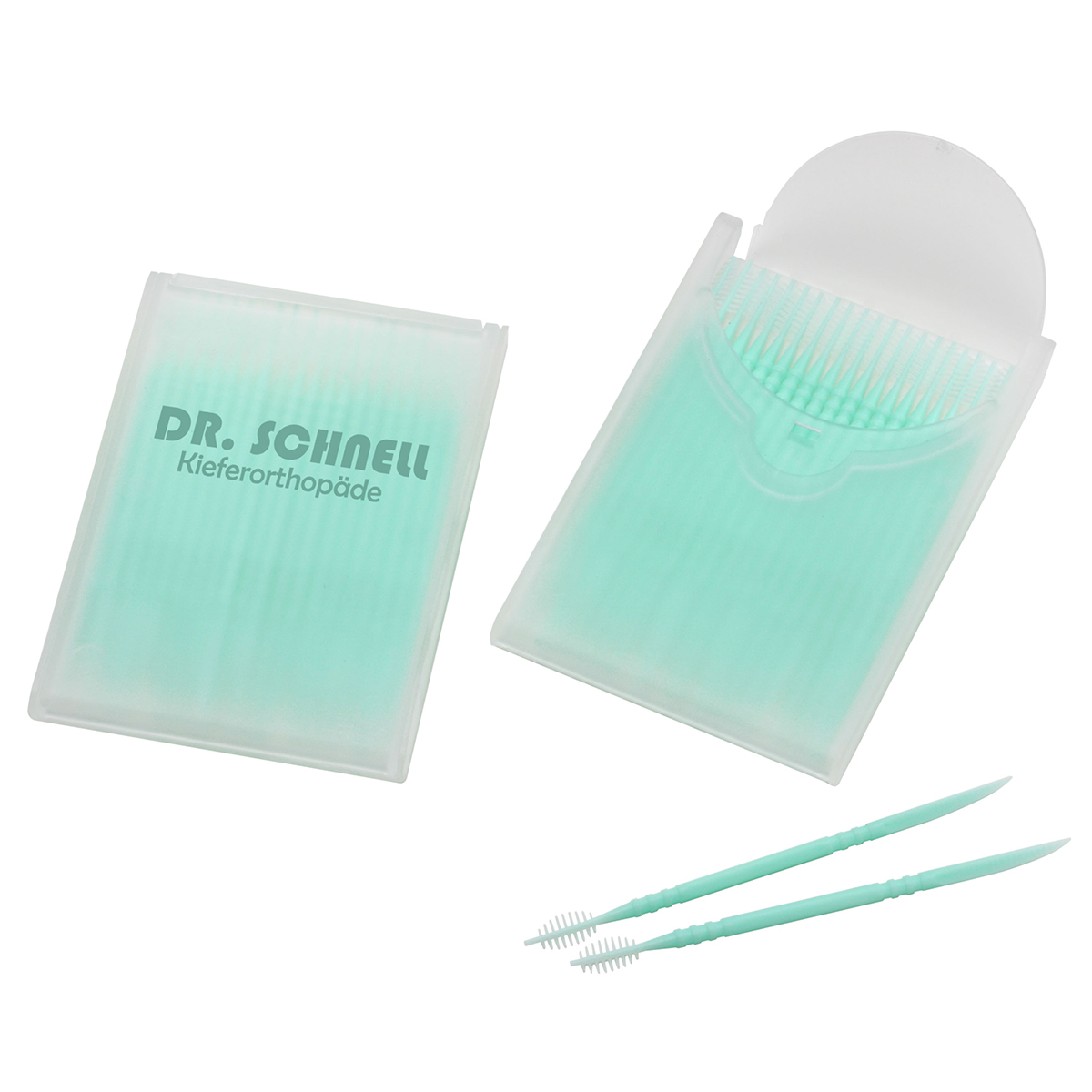 Zahnstocher mit Interdentalbürsten als Werbeartikel mit Logo bedrucken