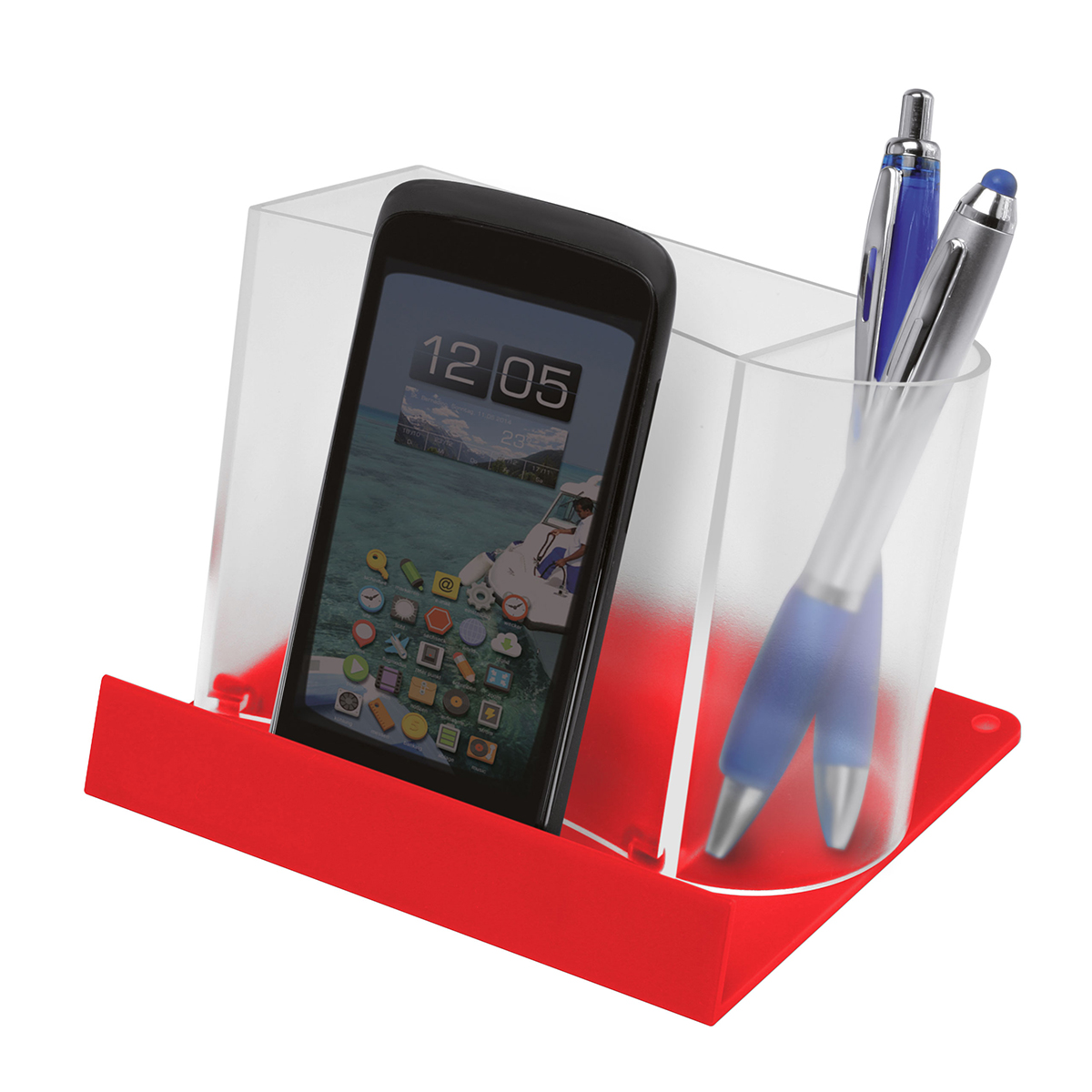 Smartphone-/Tabletständer mit Zettelbox und Köcher als Werbeartikel mit Logo bedrucken