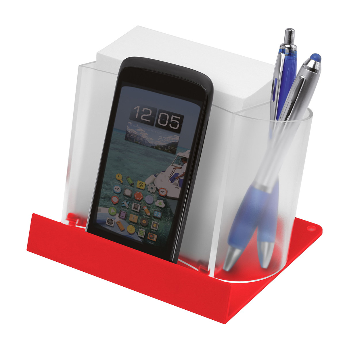 Smartphone-/Tabletständer mit Zettelbox und Köcher als Werbeartikel mit Logo bedrucken