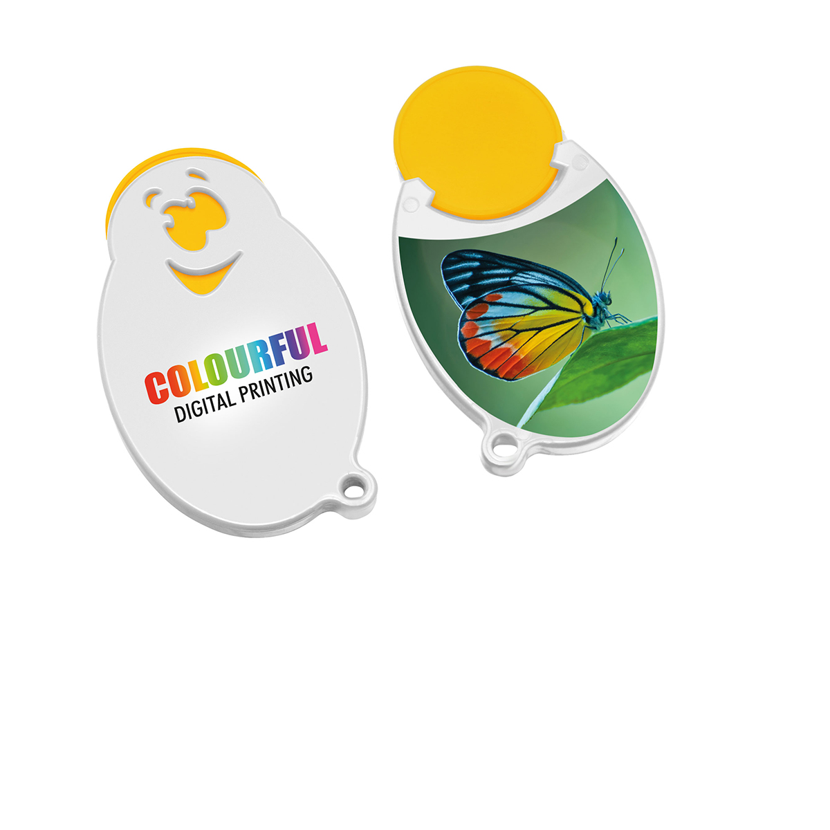 Chiphalter mit 1€-Chip "Gesicht" als Werbeartikel mit Logo bedrucken