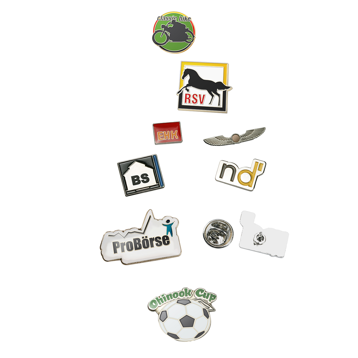 Pin (Metall-Anstecker aus Eisen), längste S.16 mm als Werbeartikel mit Logo bedrucken