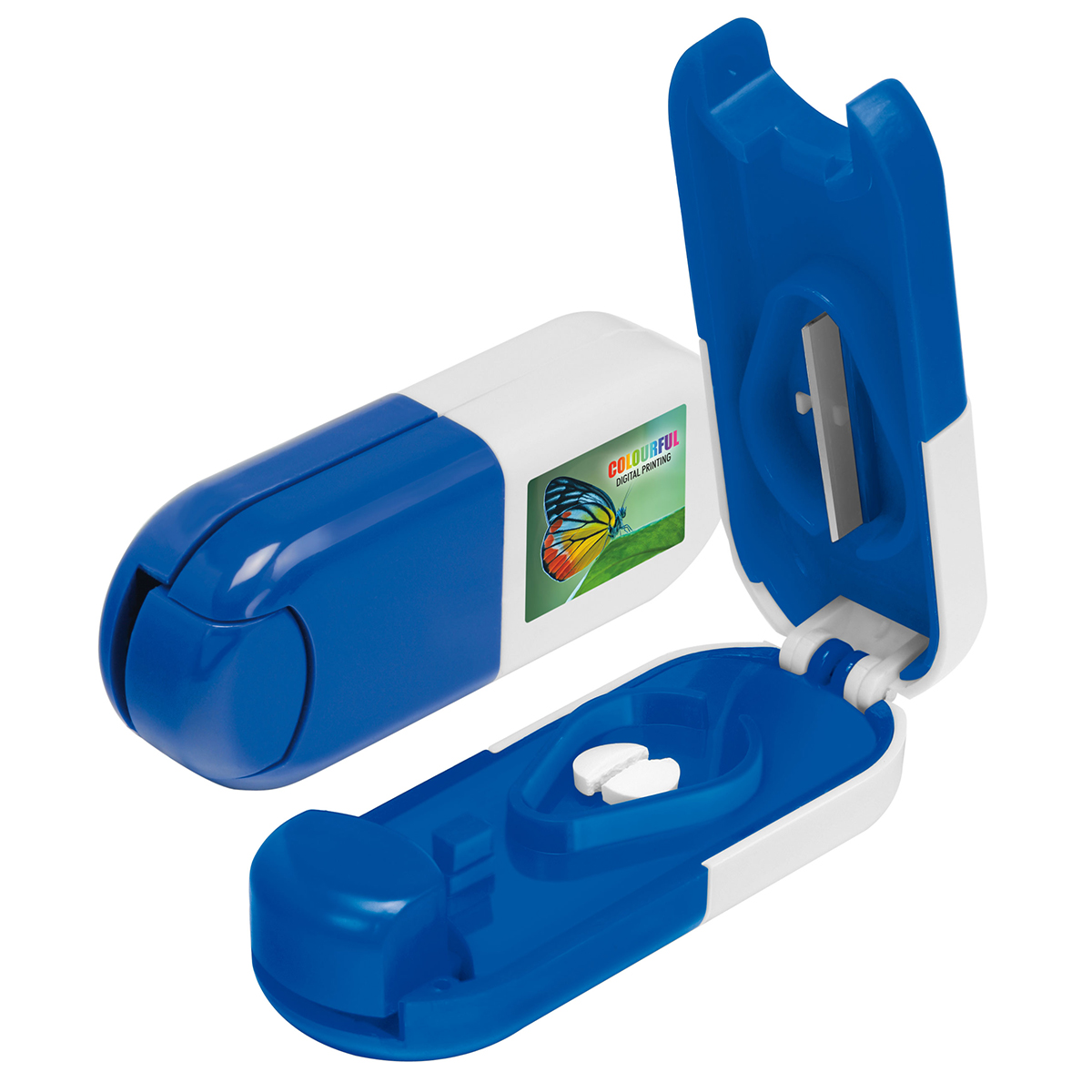 Pillendose Tablettenform als Werbeartikel mit Logo bedrucken