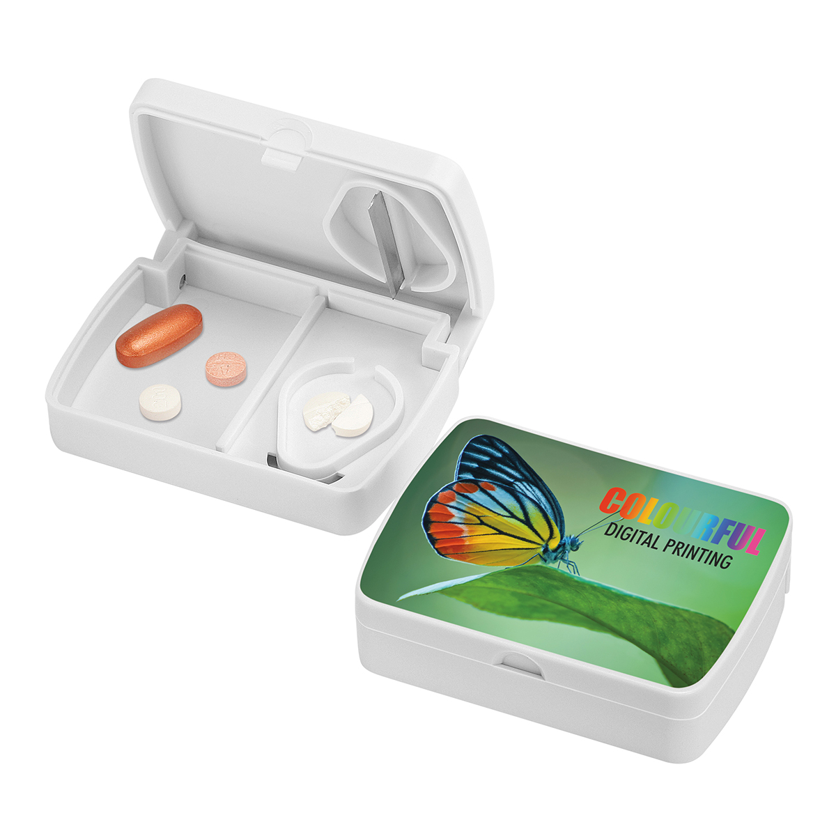 Pillendose "Omega" als Werbeartikel mit Logo bedrucken