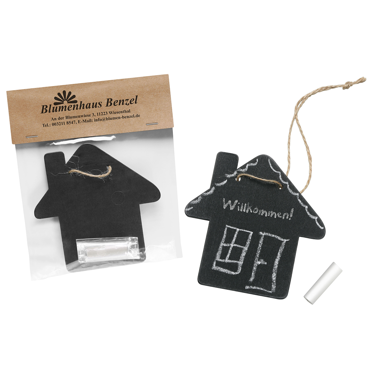 Kreidetafel "Haus" als Werbeartikel mit Logo bedrucken