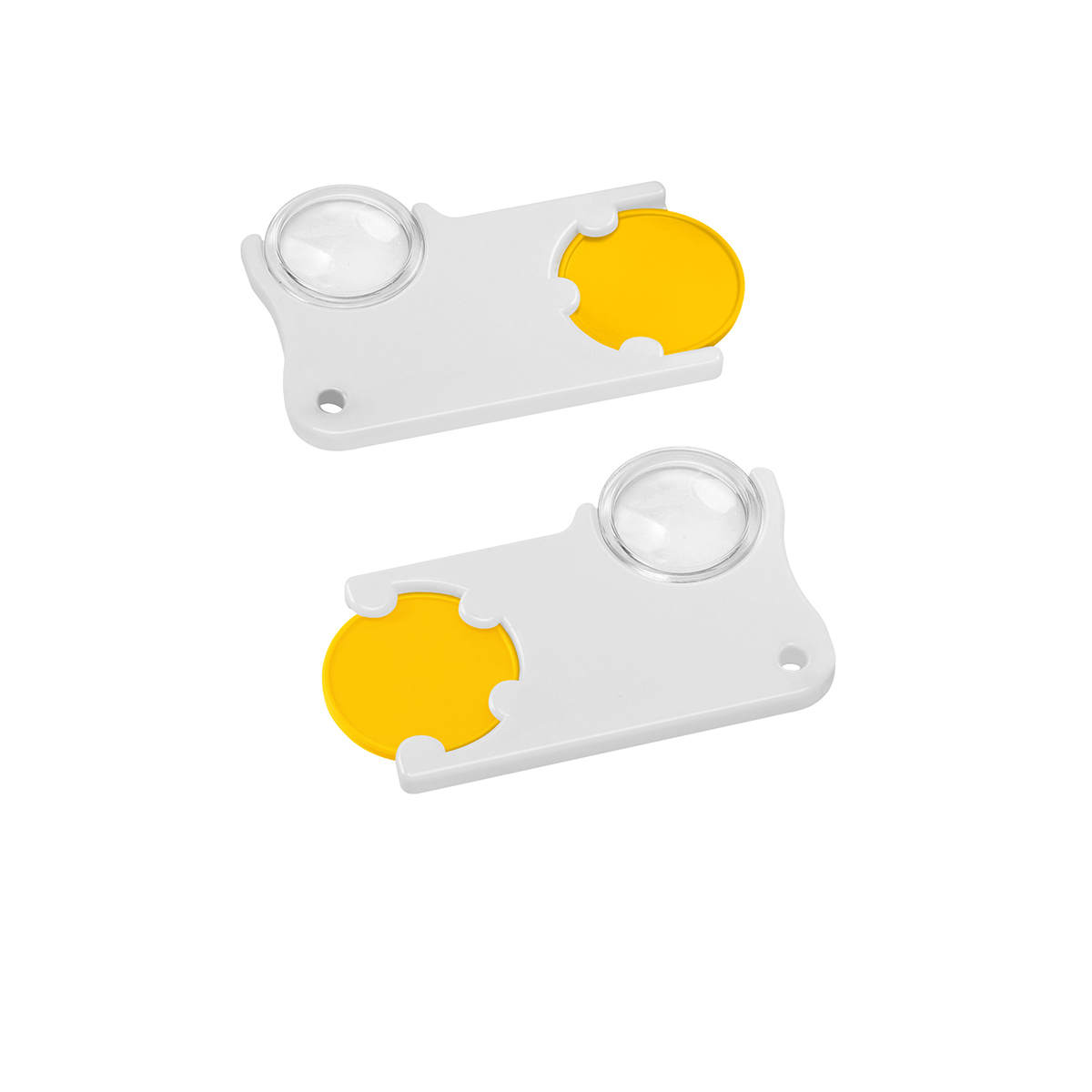 Chiphalter mit 1€-Chip und Lupe als Werbeartikel mit Logo bedrucken