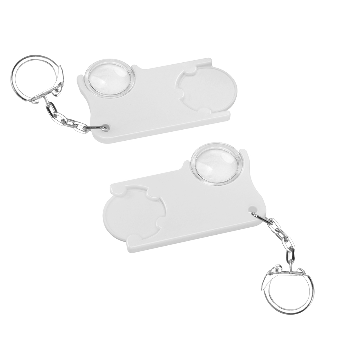 Chiphalter mit 1€-Chip und Lupe als Werbeartikel mit Logo bedrucken