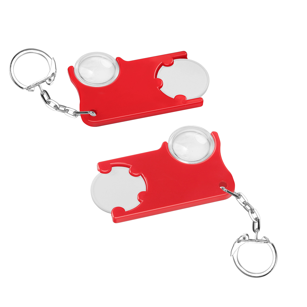 Chiphalter mit 1€-Chip und Lupe als Werbeartikel mit Logo bedrucken