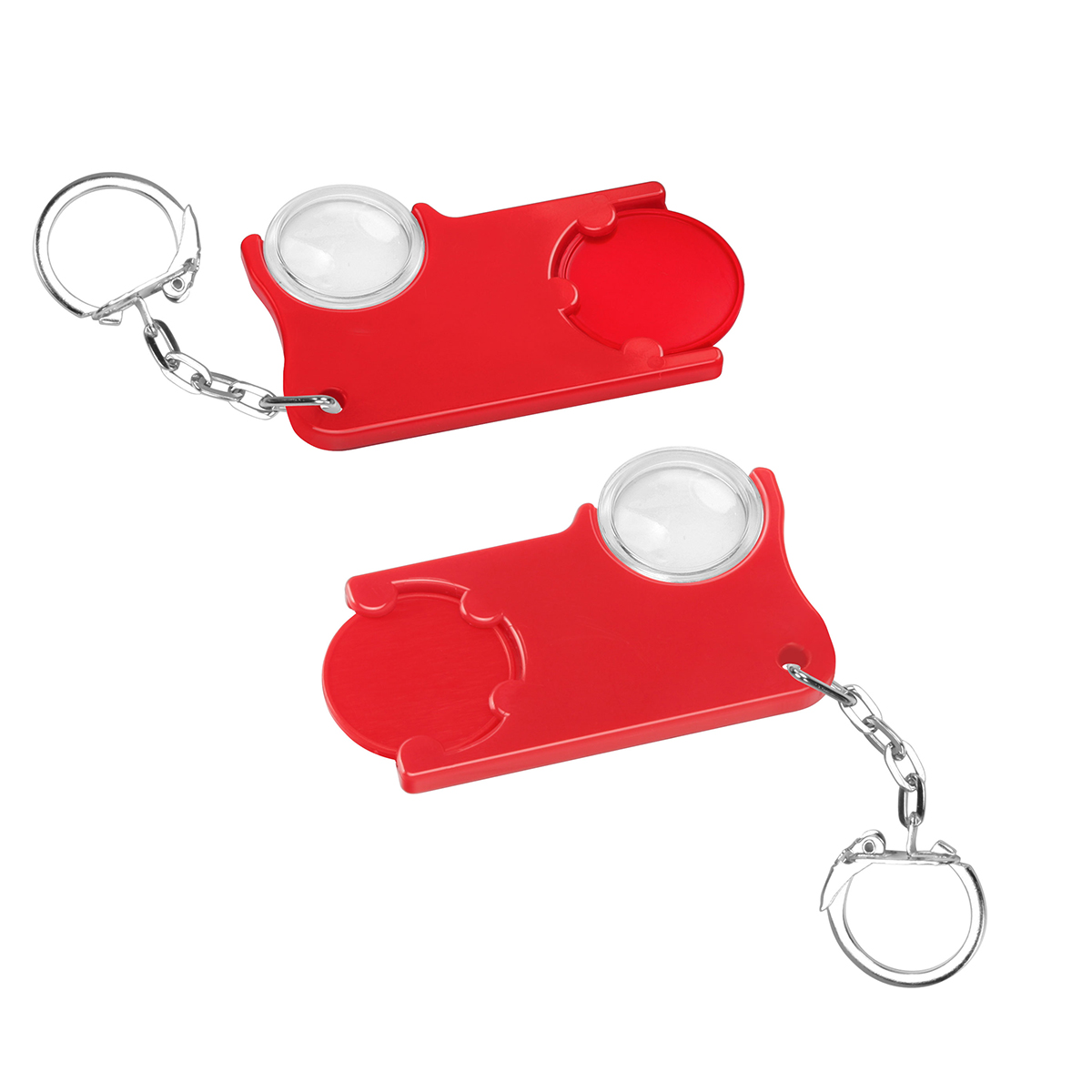 Chiphalter mit 1€-Chip und Lupe als Werbeartikel mit Logo bedrucken