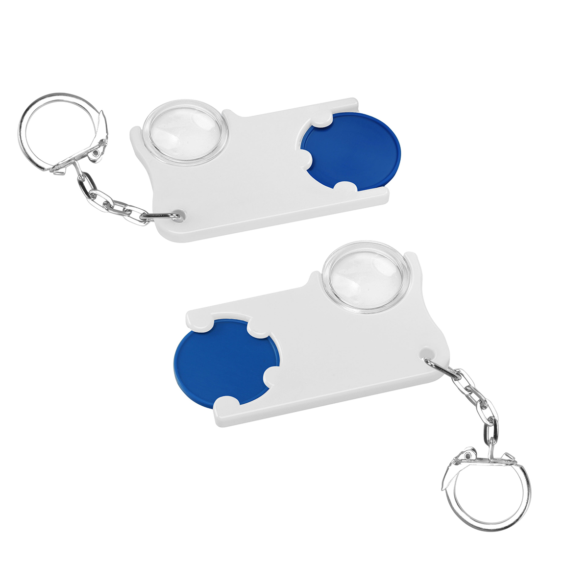 Chiphalter mit 1€-Chip und Lupe als Werbeartikel mit Logo bedrucken