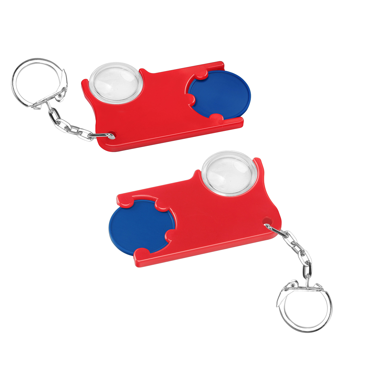 Chiphalter mit 1€-Chip und Lupe als Werbeartikel mit Logo bedrucken