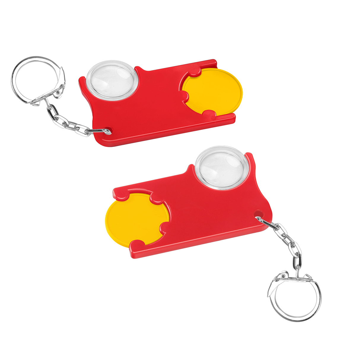 Chiphalter mit 1€-Chip und Lupe als Werbeartikel mit Logo bedrucken