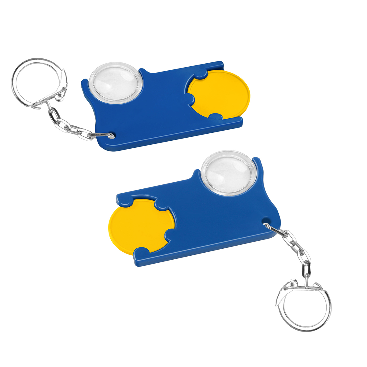 Chiphalter mit 1€-Chip und Lupe als Werbeartikel mit Logo bedrucken
