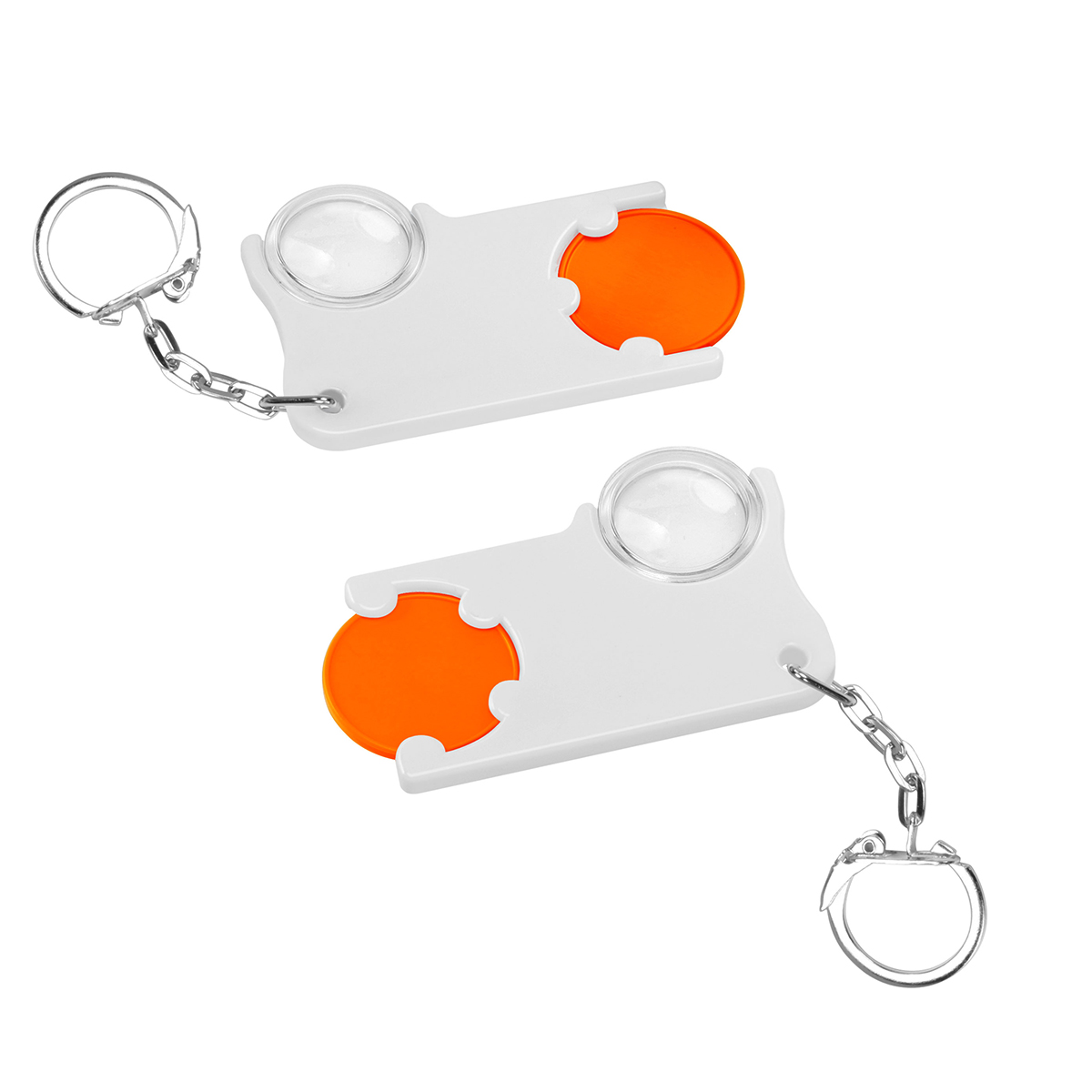 Chiphalter mit 1€-Chip und Lupe als Werbeartikel mit Logo bedrucken