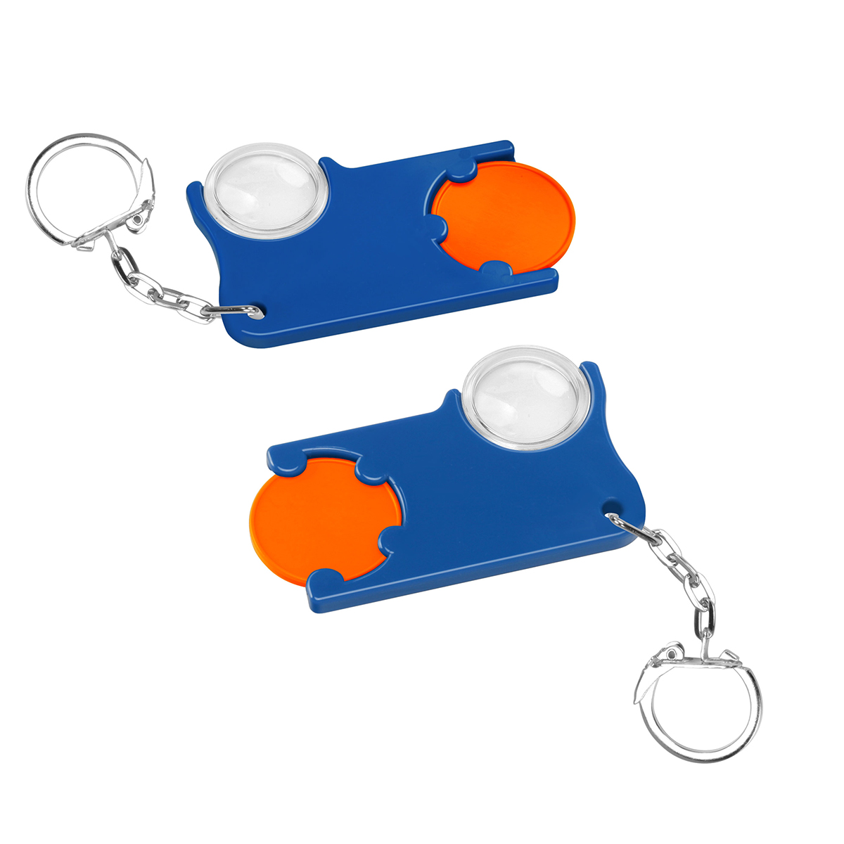 Chiphalter mit 1€-Chip und Lupe als Werbeartikel mit Logo bedrucken