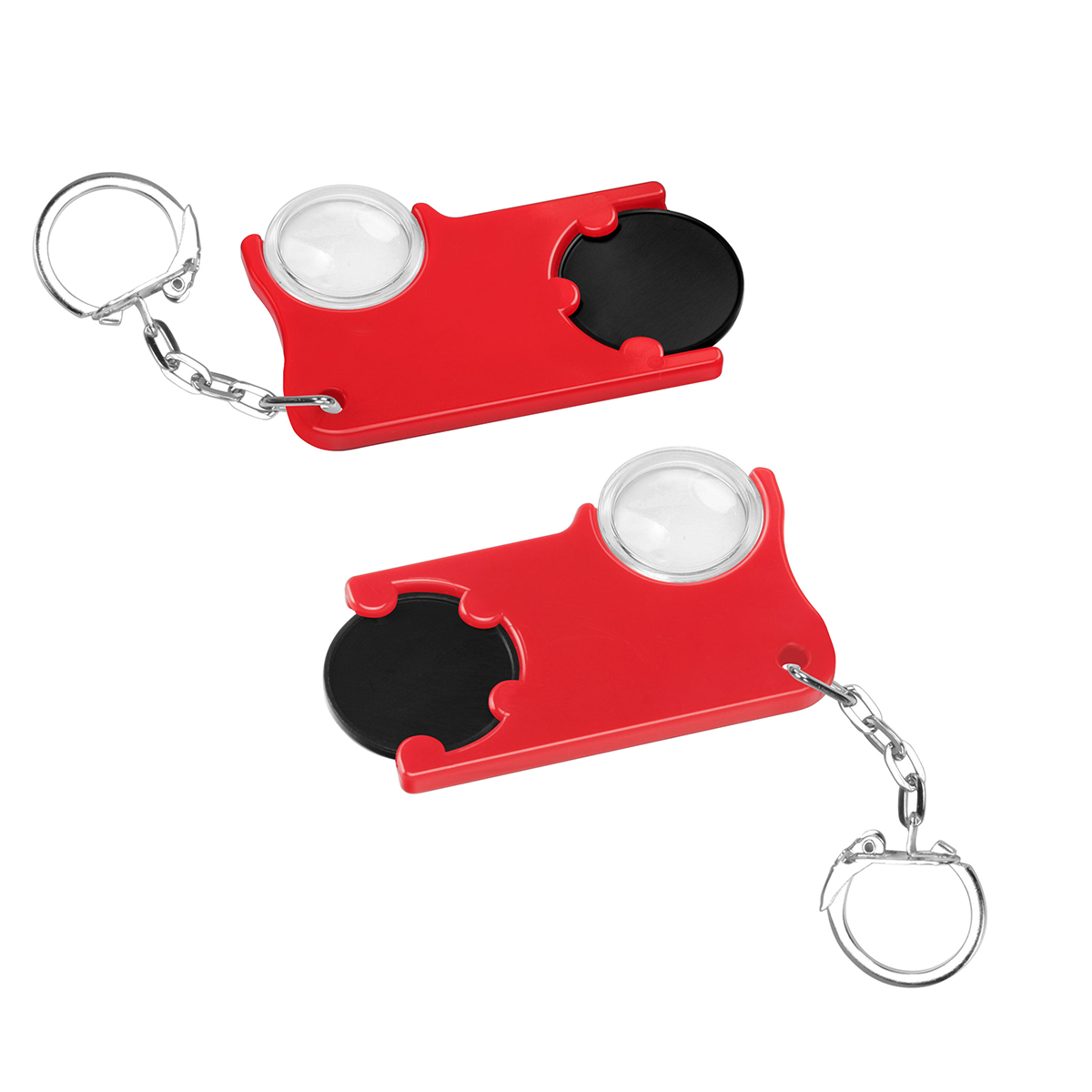 Chiphalter mit 1€-Chip und Lupe als Werbeartikel mit Logo bedrucken