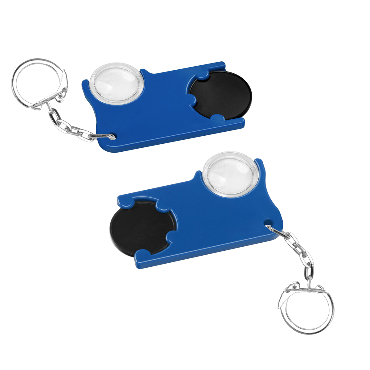 Chiphalter mit 1€-Chip und Lupe als Werbeartikel mit Logo bedrucken