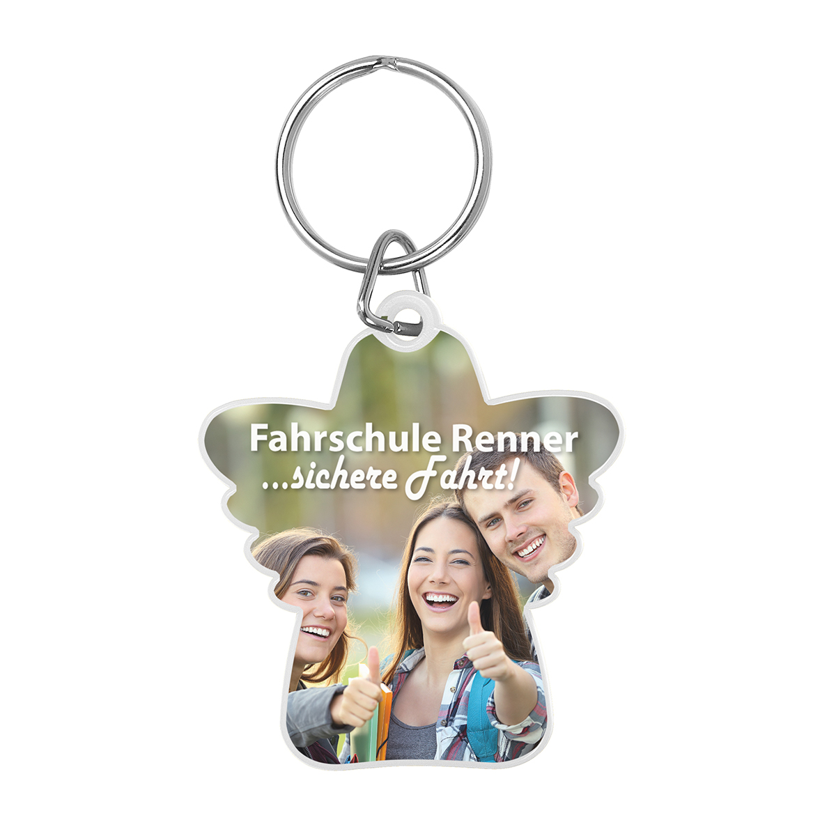 Schlüsselanhänger Schutzengel als Werbeartikel mit Logo bedrucken