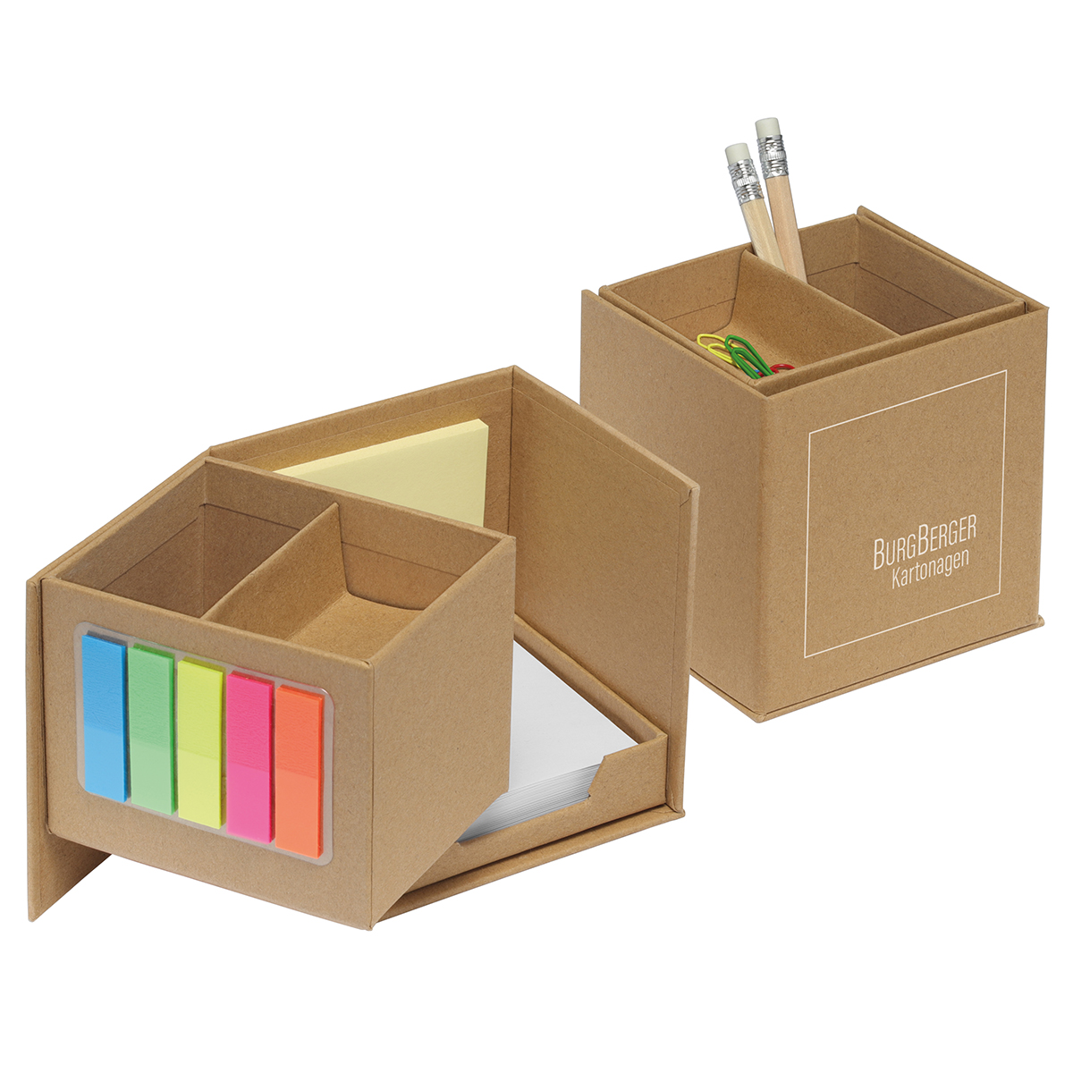 Zettelbox Karton, zum Aufklappen, als Werbeartikel mit Logo bedrucken