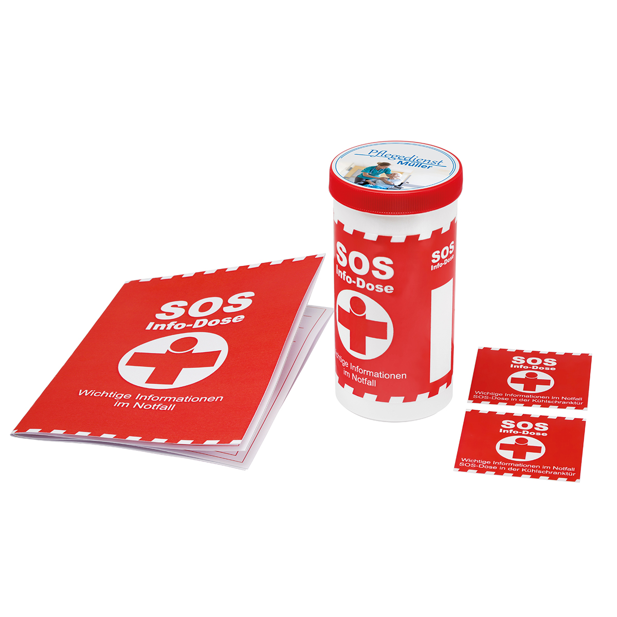 SOS-Info-Dose als Werbeartikel mit Logo bedrucken
