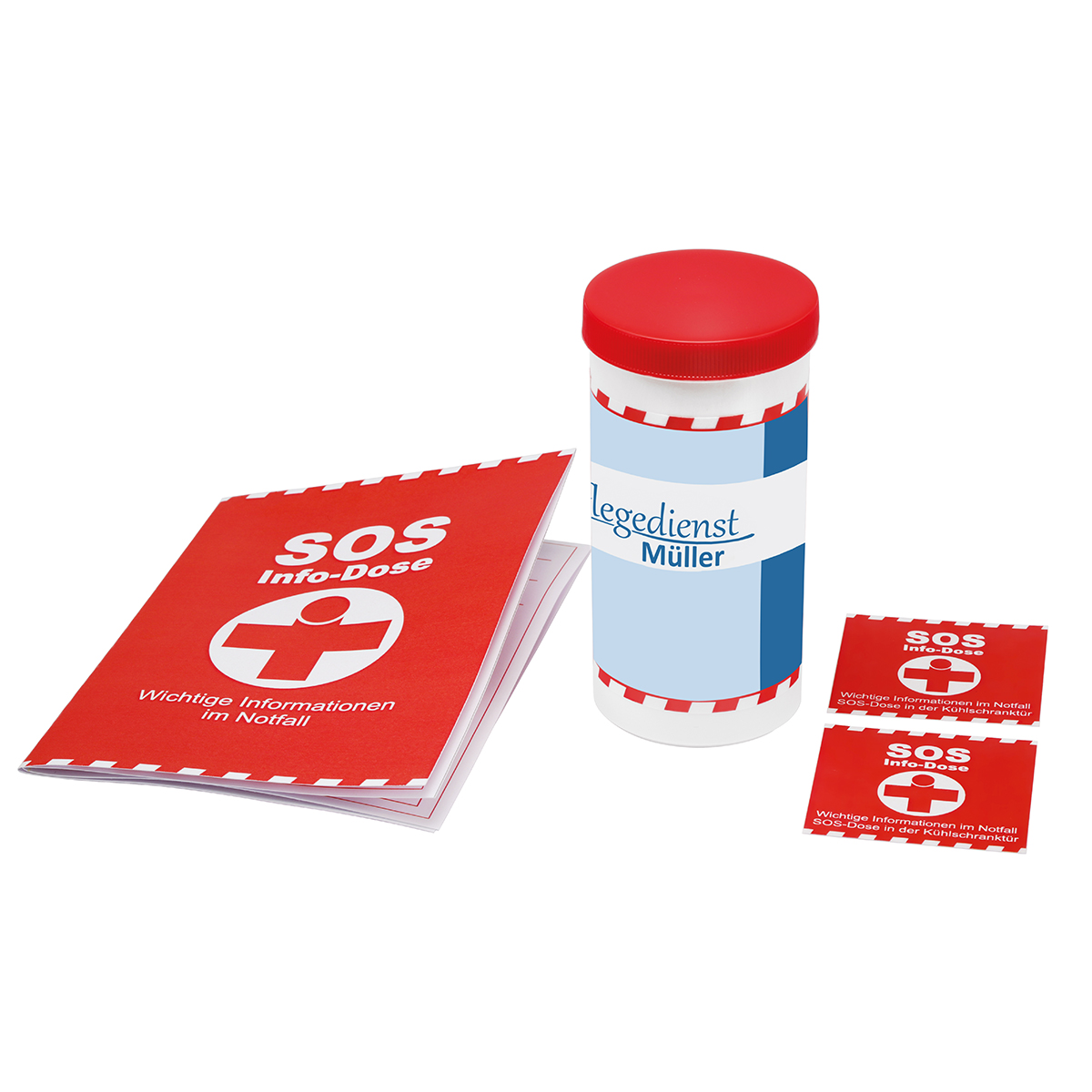 SOS-Info-Dose als Werbeartikel mit Logo bedrucken