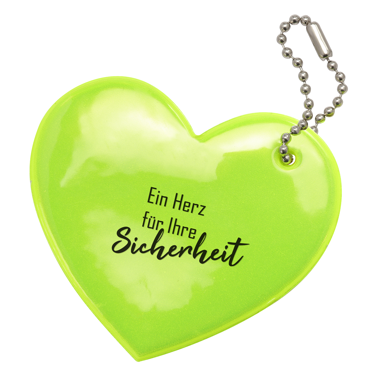 Weich-Reflektor mit Kugelkette, Herz als Werbeartikel mit Logo bedrucken