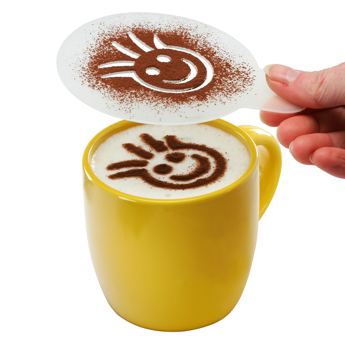 Cappuccino-Schablone als Werbeartikel mit Logo bedrucken