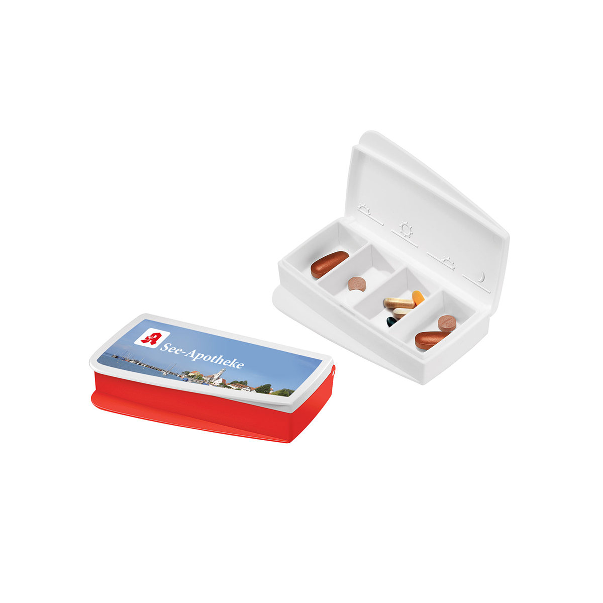 Pillendose "Alpha" als Werbeartikel mit Logo bedrucken